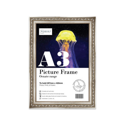 A3 Silver Ornate Picture Frame (42 X 29.7Cm) Poster, Photo, Artwork, Gallery Wall Or Print - image 1