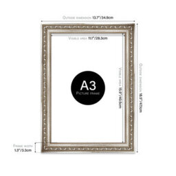 A3 Silver Ornate Picture Frame (42 X 29.7Cm) Poster, Photo, Artwork, Gallery Wall Or Print - thumbnail 2