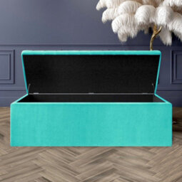 90Cm Large Plain Safar Storage Ottoman Box, Teal Plush Velvet Upholstered Deep Storage Ottoman End Of Bed Bench - thumbnail 2