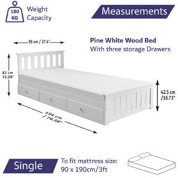 Home Treats Single Wooden Bed Frame With Drawers - No Mattress - thumbnail 3
