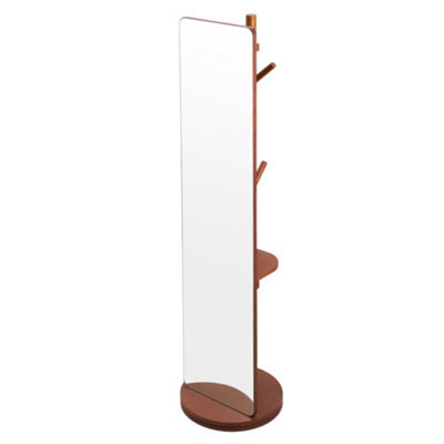 Living And Home Walnut-Colored Solid Wood 360-Degree Rotating Full-Length Mirror With Clothes Rack, 40Cm Diameter X 164Cm Height - image 1
