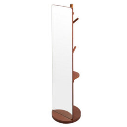 Living And Home Walnut-Colored Solid Wood 360-Degree Rotating Full-Length Mirror With Clothes Rack, 40Cm Diameter X 164Cm Height - thumbnail 1
