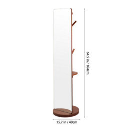 Living And Home Walnut-Colored Solid Wood 360-Degree Rotating Full-Length Mirror With Clothes Rack, 40Cm Diameter X 164Cm Height - thumbnail 8