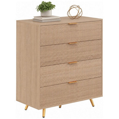 Bedroom Chest Of Drawers With 4 Drawers And Gold-Tone Handles, Natural - image 1