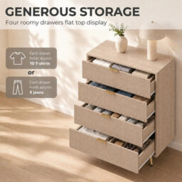 Bedroom Chest Of Drawers With 4 Drawers And Gold-Tone Handles, Natural - thumbnail 3