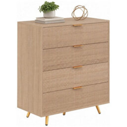 Bedroom Chest Of Drawers With 4 Drawers And Gold-Tone Handles, Natural - thumbnail 1