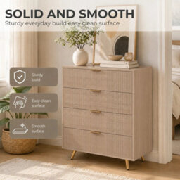 Bedroom Chest Of Drawers With 4 Drawers And Gold-Tone Handles, Natural - thumbnail 6