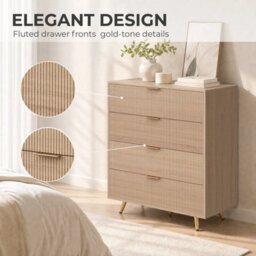 Bedroom Chest Of Drawers With 4 Drawers And Gold-Tone Handles, Natural - thumbnail 4