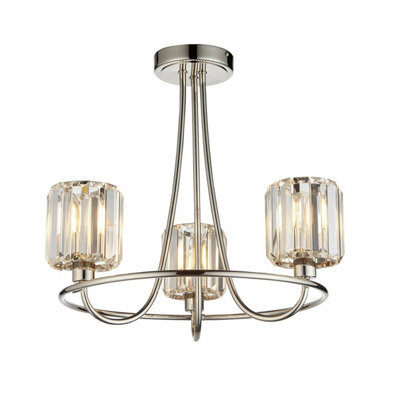 Luminosa Lighting Luminosa Berenice 3 Light Multi Arm Glass Semi Flush Ceiling Lamp Bright Nickel - image 1