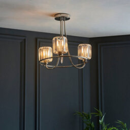 Luminosa Lighting Luminosa Berenice 3 Light Multi Arm Glass Semi Flush Ceiling Lamp Bright Nickel - thumbnail 4