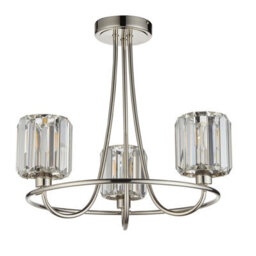 Luminosa Lighting Luminosa Berenice 3 Light Multi Arm Glass Semi Flush Ceiling Lamp Bright Nickel - thumbnail 6