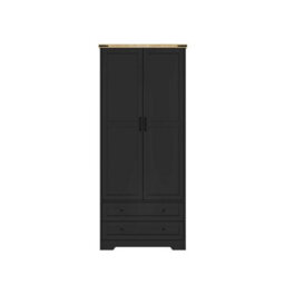 Black 2 Door 2 Drawer Panelled Wardrobe W/ Top Hanging Rail Freestanding Storage - thumbnail 1