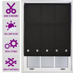 Black Daylight Roller Blind With Chrome Round Eyelets And Metal Fittings Cut To Size By Furnished - (W)60Cm X (L)210Cm