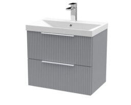 Hudson Reed Fluted Wall Hung 2-Drawer Vanity And Thin-Edge Basin, Contemporary Sink Vanity Unit, Satin Grey, 600mm - thumbnail 5