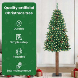 Vidaxl Slim Christmas Tree Green 210 Cm Pvc And Solid Pine Wood - thumbnail 7