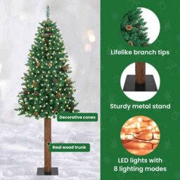 Vidaxl Slim Christmas Tree Green 210 Cm Pvc And Solid Pine Wood - thumbnail 8