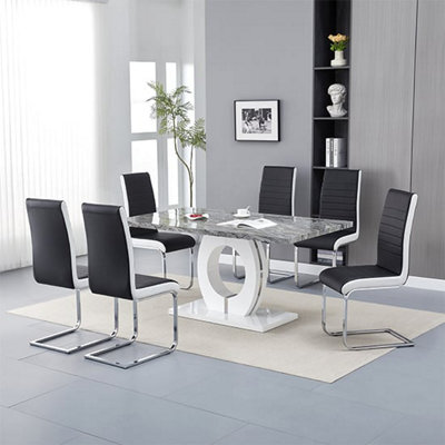 Furniture In Fashion Halo Melange Marble Effect Dining Table 6 Symphony Black Chairs - image 1
