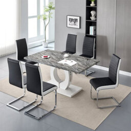 Furniture In Fashion Halo Melange Marble Effect Dining Table 6 Symphony Black Chairs - thumbnail 2