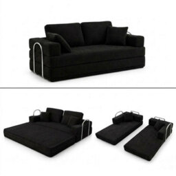 Flex Black 3 Seater Compressed Sofa Bed Cord Boneless Cloud Couch Foam Pocket Spring - thumbnail 5