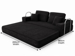 Flex Black 3 Seater Compressed Sofa Bed Cord Boneless Cloud Couch Foam Pocket Spring - thumbnail 7