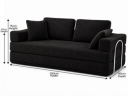 Flex Black 3 Seater Compressed Sofa Bed Cord Boneless Cloud Couch Foam Pocket Spring - thumbnail 6