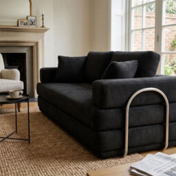 Flex Black 3 Seater Compressed Sofa Bed Cord Boneless Cloud Couch Foam Pocket Spring - thumbnail 3