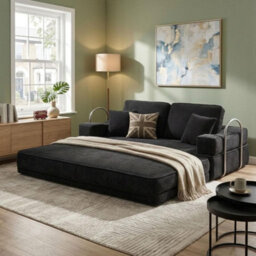 Flex Black 3 Seater Compressed Sofa Bed Cord Boneless Cloud Couch Foam Pocket Spring - thumbnail 2