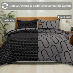 Aspire Homeware Printed Microfiber Duvet Cover Set, Black & Grey Wave Reversible, Double, (L)200Cm X (W)200Cm - thumbnail 2