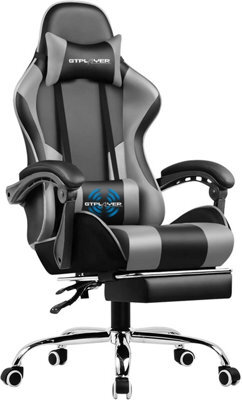 Gtplayer Gaming Chair, Massage Computer Chairs With Footrest For Adults, Ergonomic High Back Height Adjustable Chair, Grey - image 1