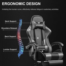 Gtplayer Gaming Chair, Massage Computer Chairs With Footrest For Adults, Ergonomic High Back Height Adjustable Chair, Grey - thumbnail 3