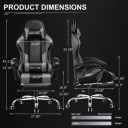 Gtplayer Gaming Chair, Massage Computer Chairs With Footrest For Adults, Ergonomic High Back Height Adjustable Chair, Grey - thumbnail 2