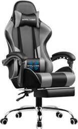 Gtplayer Gaming Chair, Massage Computer Chairs With Footrest For Adults, Ergonomic High Back Height Adjustable Chair, Grey - thumbnail 1