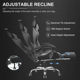 Gtplayer Gaming Chair, Massage Computer Chairs With Footrest For Adults, Ergonomic High Back Height Adjustable Chair, Grey - thumbnail 6