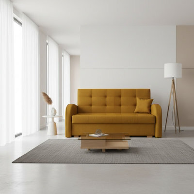 Viva Gold Iii Sofa Bed With Storage Freestanding Upholstered Back Wooden Frame Size 153X98X85Cm Mustard - image 1