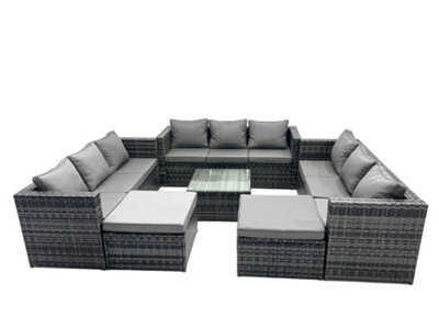 Fimous Outdoor Rattan Garden Furniture Set 11 Seater Patio Lounge Sofa Set With Square Coffee Table 2 Big Footstools - image 1