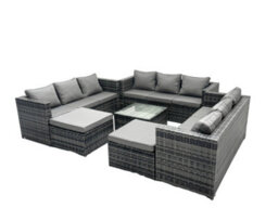Fimous Outdoor Rattan Garden Furniture Set 11 Seater Patio Lounge Sofa Set With Square Coffee Table 2 Big Footstools - thumbnail 2