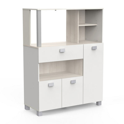 FurniComp LTD Furnicomp Anna Tall Kitchen Pantry Storage Cabinet - Matt White & Acacia Oak - image 1