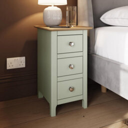Fwstyle Slim 3 Drawer Bedside Table Nightstand Oak Veneer Painted Finish Sage Green