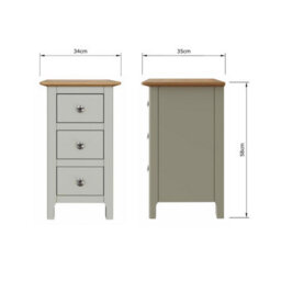Fwstyle Slim 3 Drawer Bedside Table Nightstand Oak Veneer Painted Finish Sage Green - thumbnail 6
