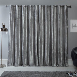"Ohs Crushed Velvet Eyelet Ring Top Pair Of Fully Lined Curtains - Silver 66"" X 72"""
