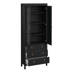 Wyld Haus Wildberry Matt Black Display Cabinet With 2 Glass Doors And 3 Drawers Leather Handles - thumbnail 7