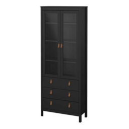 Wyld Haus Wildberry Matt Black Display Cabinet With 2 Glass Doors And 3 Drawers Leather Handles - thumbnail 5