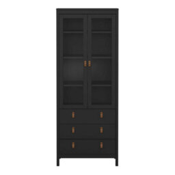 Wyld Haus Wildberry Matt Black Display Cabinet With 2 Glass Doors And 3 Drawers Leather Handles - thumbnail 4