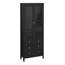 Wyld Haus Wildberry Matt Black Display Cabinet With 2 Glass Doors And 3 Drawers Leather Handles - thumbnail 3