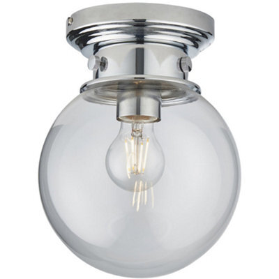 Decorative Flush Bathroom Ceiling Light Fitting - Clear Glass Shade - Dimmable - image 1