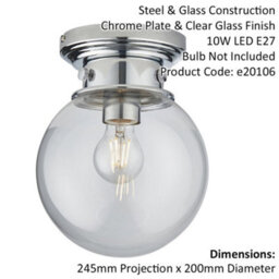 Decorative Flush Bathroom Ceiling Light Fitting - Clear Glass Shade - Dimmable - thumbnail 2