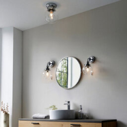 Decorative Flush Bathroom Ceiling Light Fitting - Clear Glass Shade - Dimmable - thumbnail 4