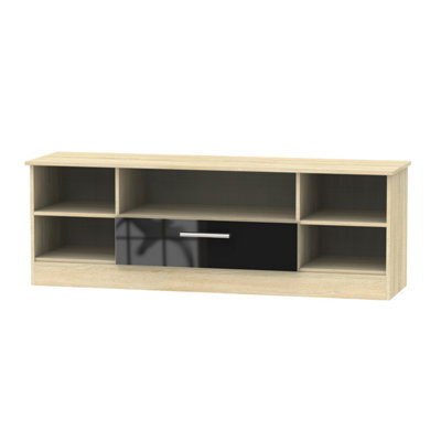 Trent Wide Open Tv Unit In Black & Black Matt (Ready Assembled) - image 1