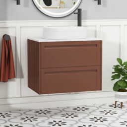 Royal Bathrooms Royal Bathroom Elmore 700mm Terracotta Clay Wall Mounted Bathroom Vanity Unit 2 Drawer Plain White Worktop With Lyon Basin - thumbnail 1