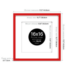"16X16"" Red Picture Frame - 16X16"" Square Frame With 14X14"" Mount For 16X16""/14X14"" Pictures Vintage Style Photo Display, 1 Pack" - thumbnail 2